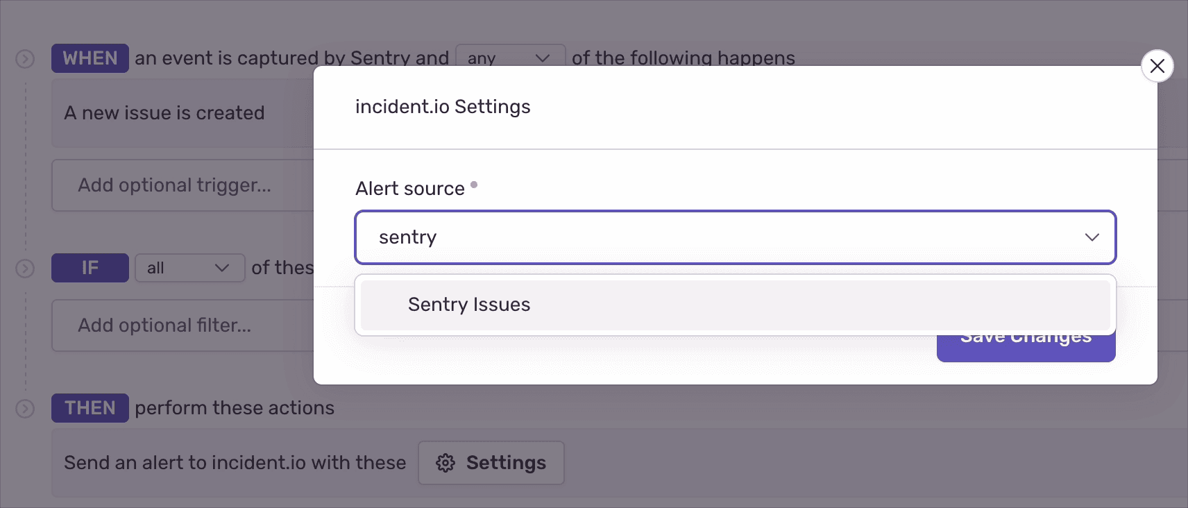 incident.io alert rule